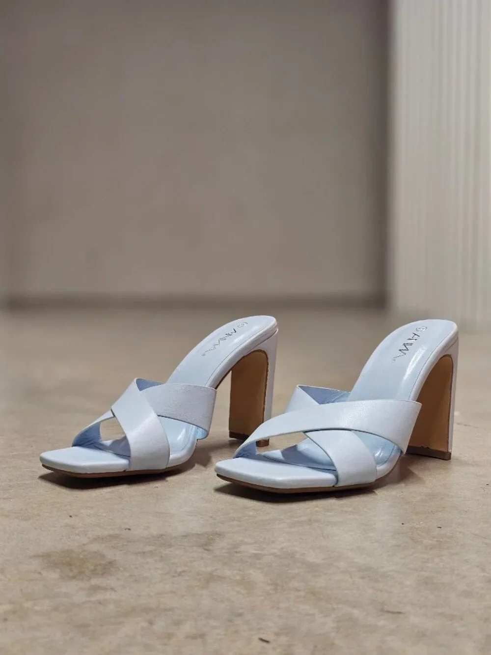 Light Blue Block Heel Sandals With Crisscross Strap Design For Women